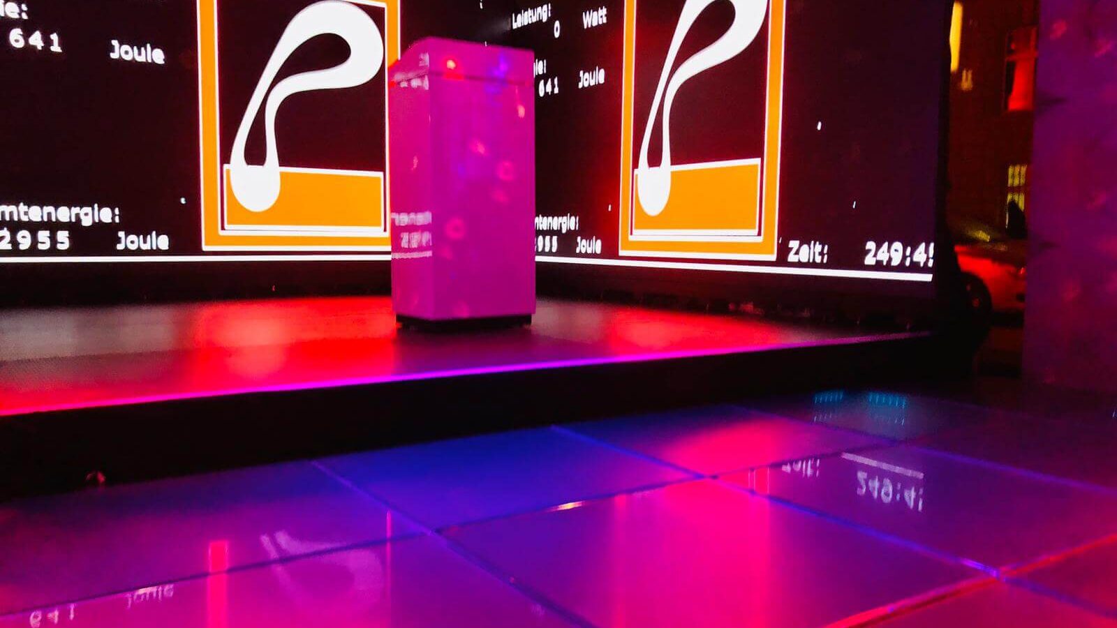 Energydancefloor Merlin im Einsatz, Live-Screen mit Energy-Meter